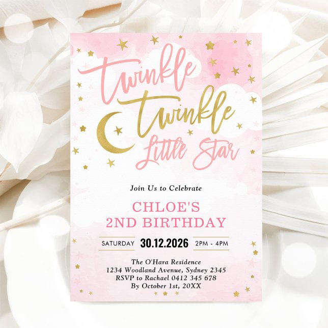 Invitation Twinkle Twinkle Little Star Fille Anniversaire Ros (Créateur téléchargé)