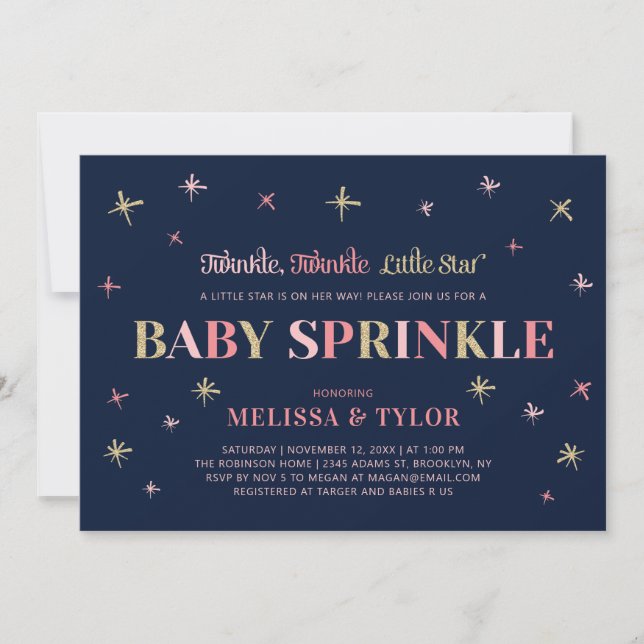 Invitation Twinkle Twinkle Little Star Fille Baby Sprinkle (Devant)