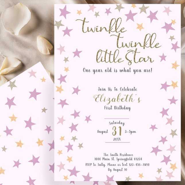 Invitation Twinkle Twinkle Little Star Fille Rose 1er Anniver (Créateur téléchargé)