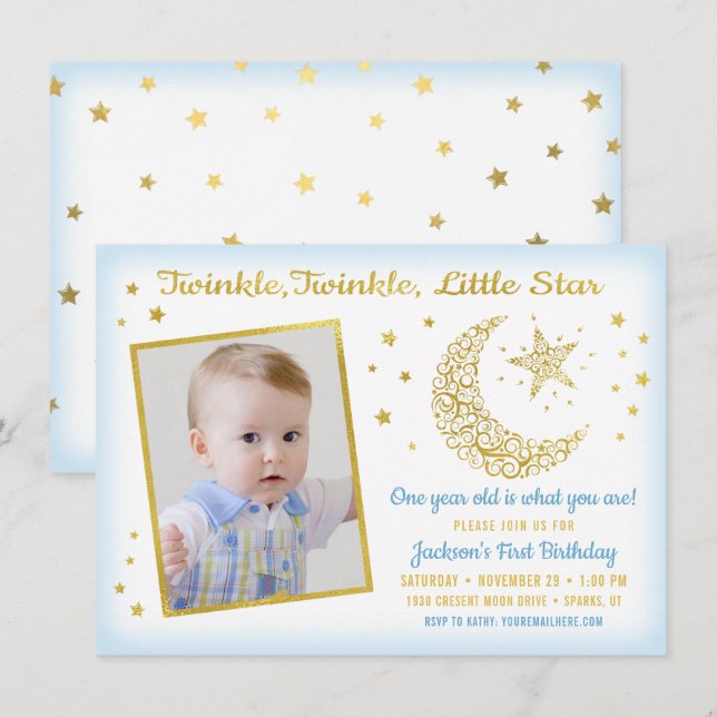 Invitation Twinkle, Twinkle, Little Star Garçon d'anniversair (Devant / Derrière)