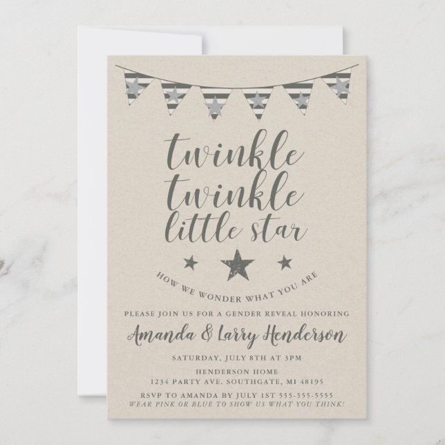 Invitation Twinkle Twinkle Little Star Genre Reveal Invitatio (Devant)