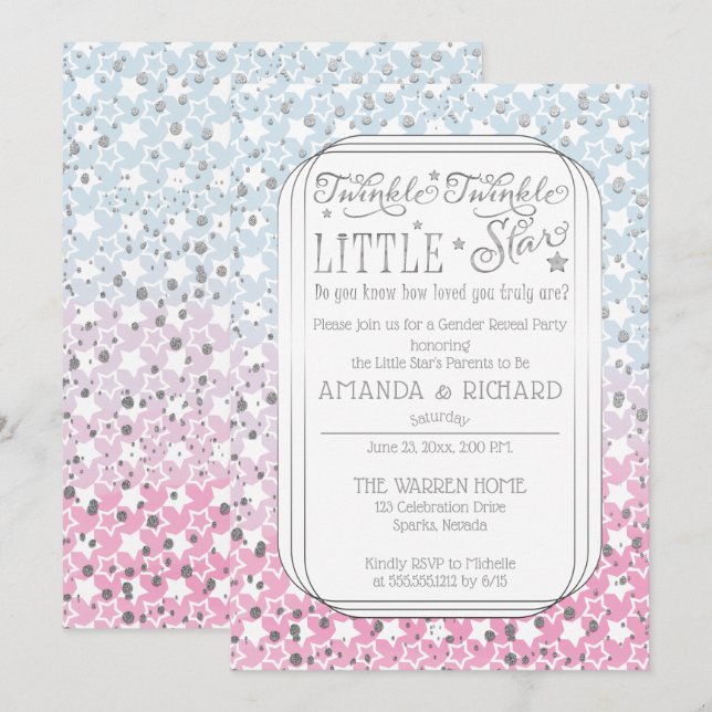 Invitation Twinkle Twinkle Little Star Genre Reveal Party (Devant / Derrière)