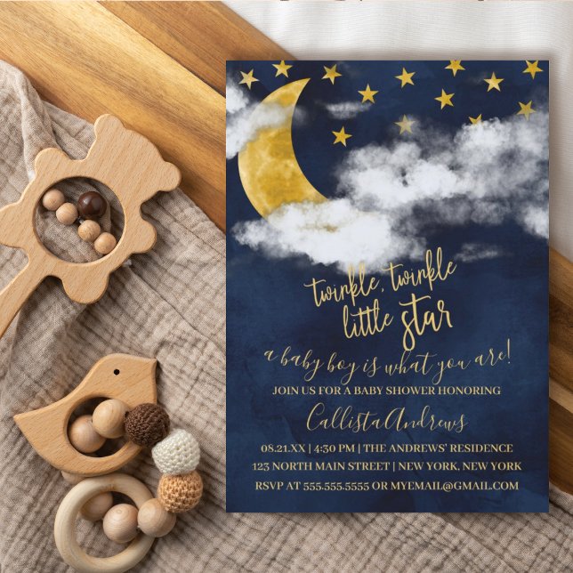 Invitation Twinkle Twinkle Little Star Moon Boy Baby shower (Créateur téléchargé)