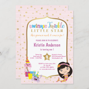 Invitation Twinkle Twinkle Little Star Pink Mermaid Anniversa