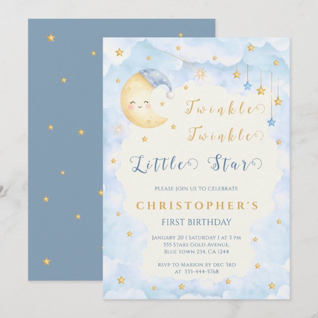 Invitation Twinkle Twinkle Little Star Premier Anniversaire B (Devant / Derrière)