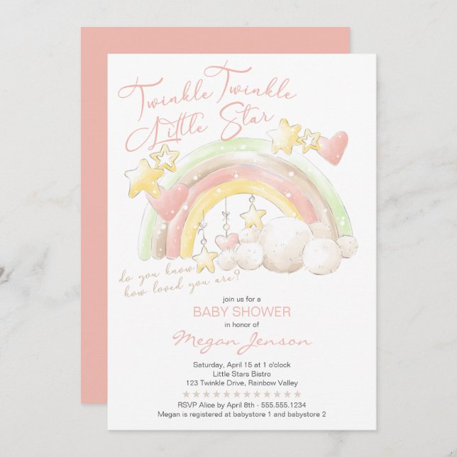 Invitation Twinkle Twinkle Little Star Rainbow Baby shower (Devant / Derrière)