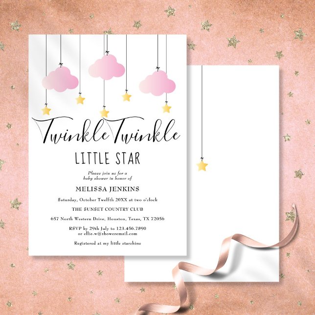 Invitation Twinkle Twinkle Little Star Rose Baby Girl Douche (Twinkle Twinkle Little Star Pink Baby Girl Shower Invitation)