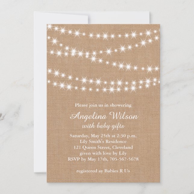Invitation Twinkle Twinkle Little Star sur Burlap (Devant)