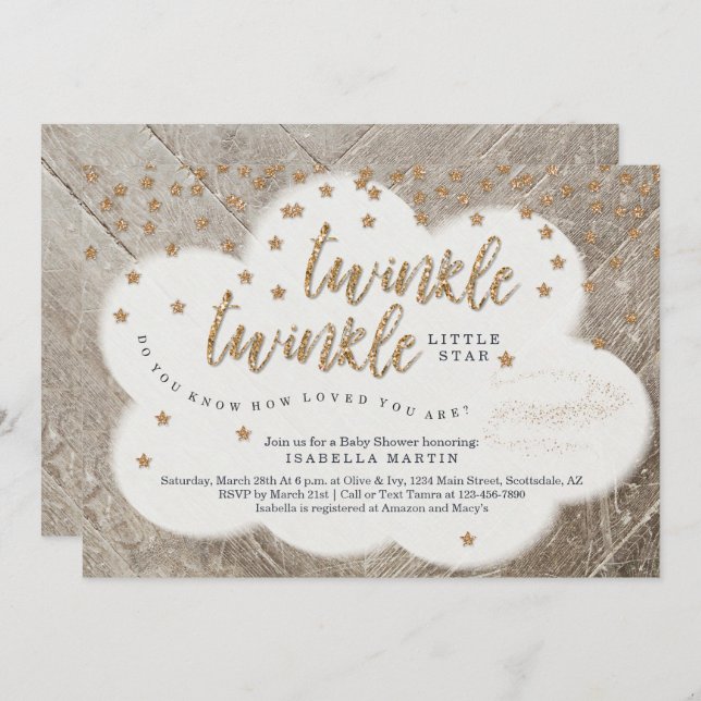 Invitation Twinkle Twinkle Little Star Unisex Baby shower (Devant / Derrière)