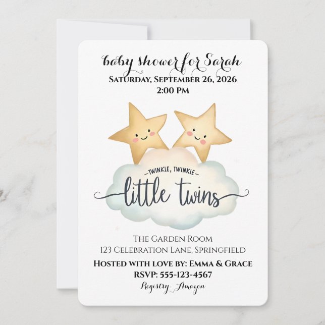 Invitation Twinkle, Twinkle Little Twins Baby shower Invitati (Devant)