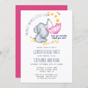 Invitation Twinkle Twinkle Navy Pink Elephant Genre Révélatio