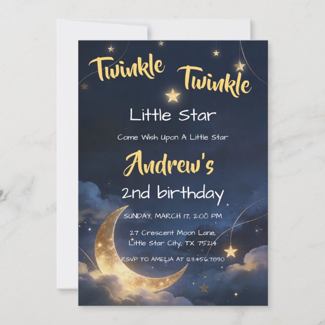 Invitation Twinkle Twinkle Night Sky Croissant de Lune Annive (Devant)
