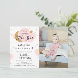 Invitation Twinkle Twinkle ONE derful Pink 1st Birthday Photo