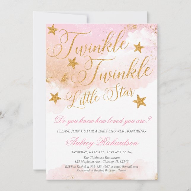 Invitation Twinkle Twinkle petit baby shower star fille (Devant)