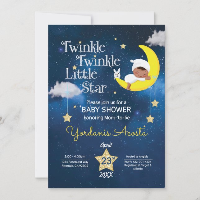Invitation Twinkle Twinkle Petite étoile baby shower invitati (Devant)