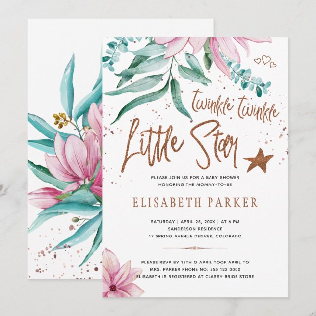 Invitation Twinkle twinkle petite étoile shower floral pour b (Devant / Derrière)