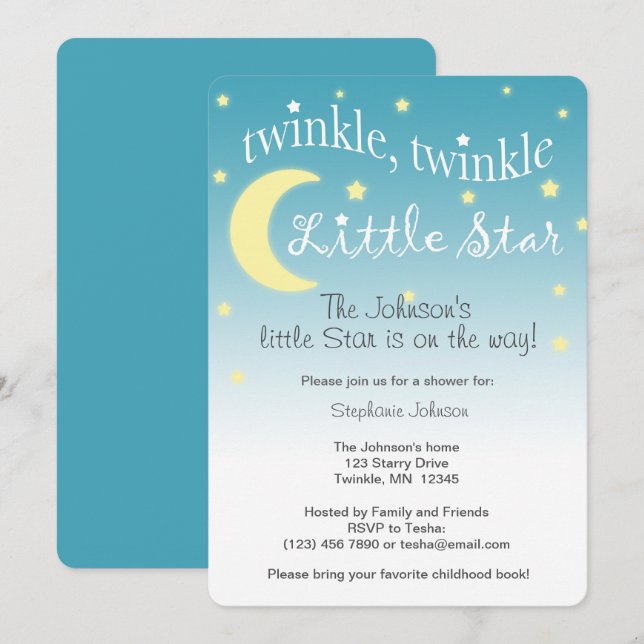 Invitation Twinkle Twinkle petite étoile turquoise et blanc (Devant / Derrière)