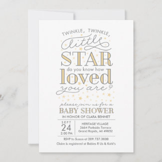 Invitation Twinkle Twinkle Star thème Baby shower jaune