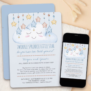Invitation Twinkle Twinkle Stars et Cloud Boy Bébé Sprinkle