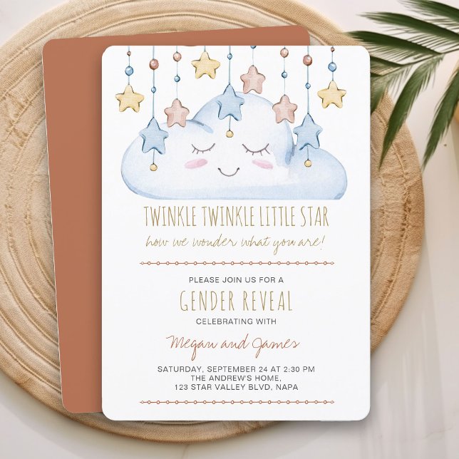 Invitation Twinkle Twinkle Stars et Cloud Genre Reveale (Gender Reveal Invitation from my Twinkle Twinkle baby shower collection)
