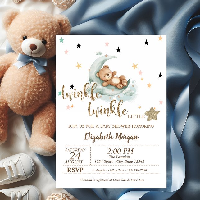 Invitation Twinkle Twinkle, Teddy Lear Stars Baby shower (Créateur téléchargé)