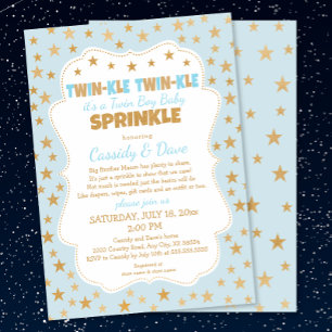 Invitation Twinkle Twins Baby Sprinkle, baby shower jumeaux g