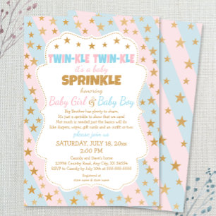 Invitation Twinkle Twins Baby Sprinkle, garçon et fille jumea