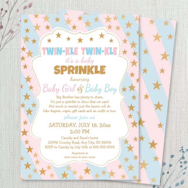 Invitation Twinkle Twins Baby Sprinkle, garçon et fille jumea (Créateur téléchargé)