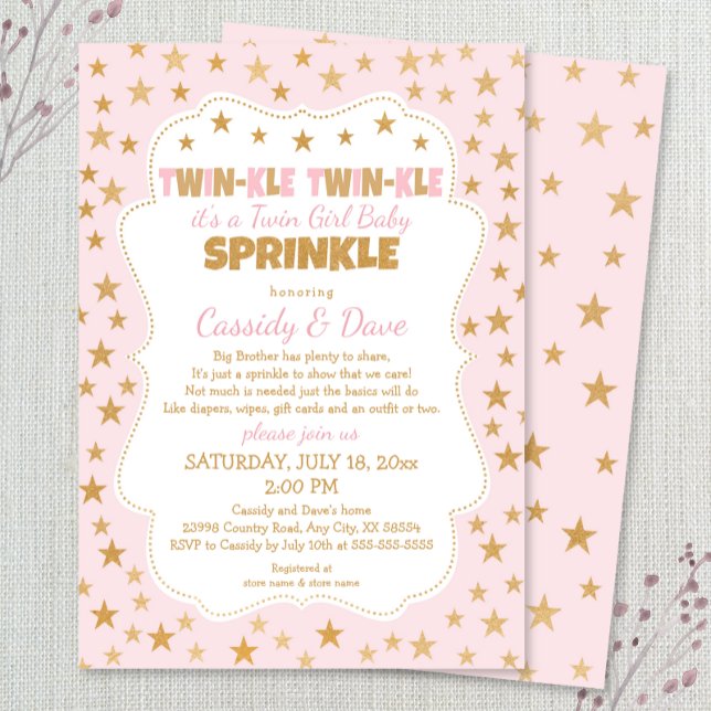 Invitation Twinkle Twins Baby Sprinkle, twin filles douche (Créateur téléchargé)