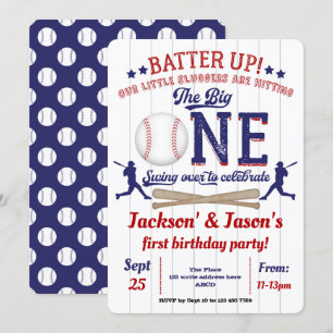 Invitation Twins, 1er anniversaire, baseball