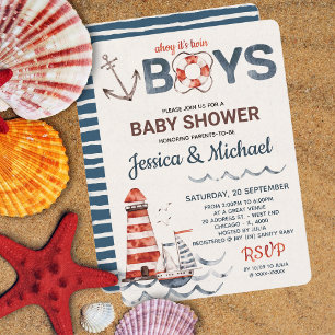 Invitation Twins Ahoy C'est un garçon Baby shower nautique