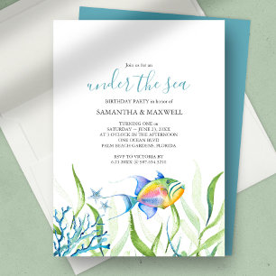Invitation Twins Anniversaire Fête Cute Tropical Aquarelle