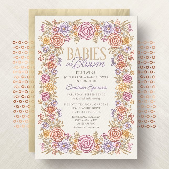 Invitation Twins Automne Floral Baby shower Floral (Créateur téléchargé)