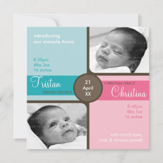 Invitation TWINS BABY MERCI :: chéri 1SQ