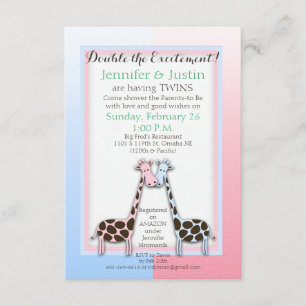 Invitation Twins Baby shower bleu et rose (Jen)