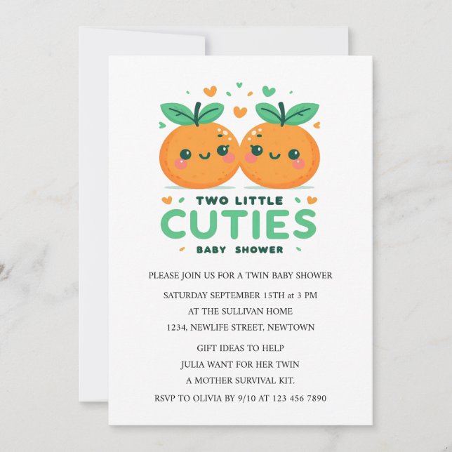 Invitation Twins Baby shower Deux petites villes sont sur le  (Devant)