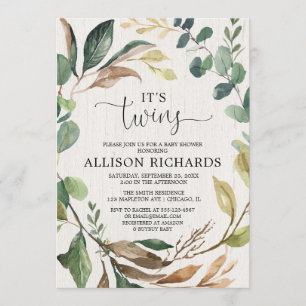 Invitation Twins baby shower rustique genre neutre automne fe