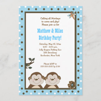 Invitation TWINS Bambino Singe 5x7 Anniversaire