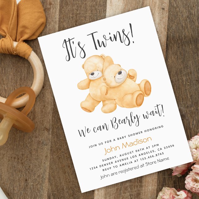 Invitation Twins Bear Nous pouvons Bearly Wait Baby shower (Créateur téléchargé)
