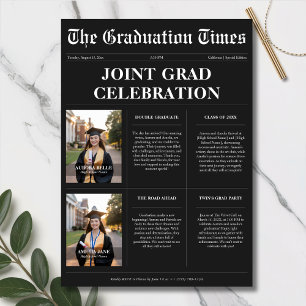 Invitation Twins Black Newspaper Joint Graduation Photo