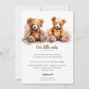 Invitation Twins Boy Girl Baby shower Teddy Bear Cubs