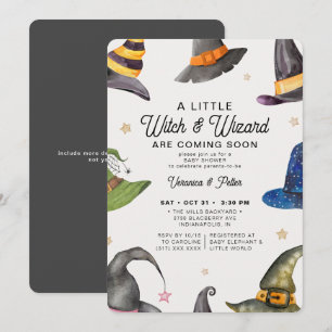 Invitation Twins Boy Girl Grey Halloween Baby shower