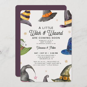 Invitation Twins Boy Girl Purple Halloween Baby shower