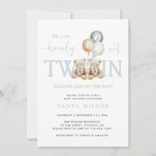 Invitation Twins Boy Teddy Bear Bearly Wait Baby shower