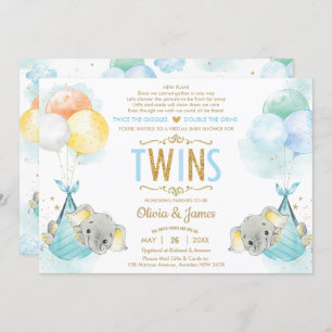 Invitation Twins Boys Elephant Baby shower virtuel par courri