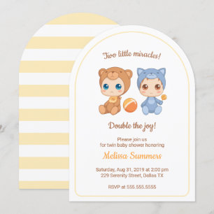 Invitation Twins Cat Bear Sexe Baby shower neutre