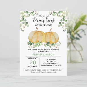 Invitation Twins Citrouille Green Foliage Baby shower Invitat