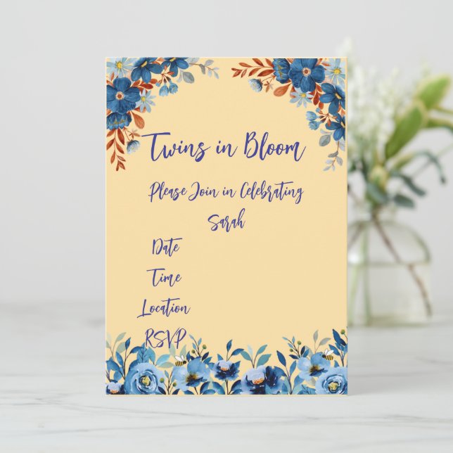Invitation Twins dans le Baby shower Bloom (Debout devant)