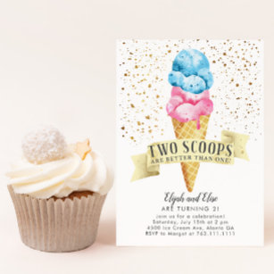 Invitation TWINS Deux Scoops Boy and Girl Birthday Party