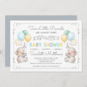 Invitation Twins Elephant Baby shower Pastel Balloons Invitat